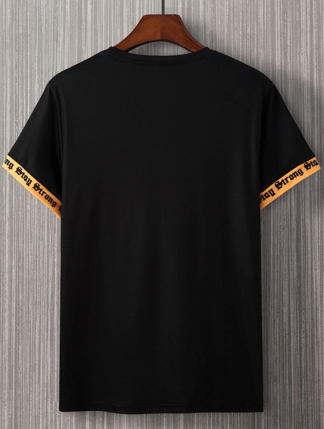Image of Try This Self Design Men Round Neck Yellow, Black T-Shirt