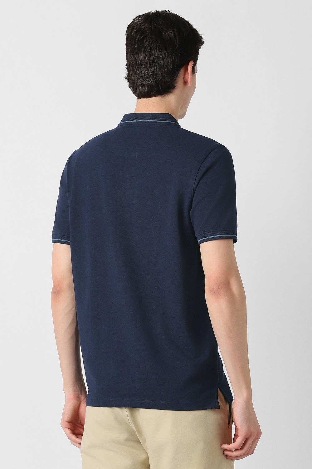 Image of PETER ENGLAND Solid Men Polo Neck Navy Blue T-Shirt