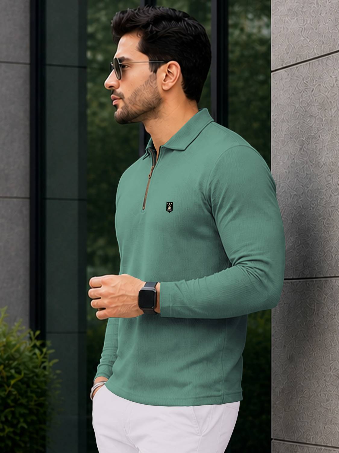 VeBNoR Self Design Men Zip Neck Green T-Shirt - Buy VeBNoR Self