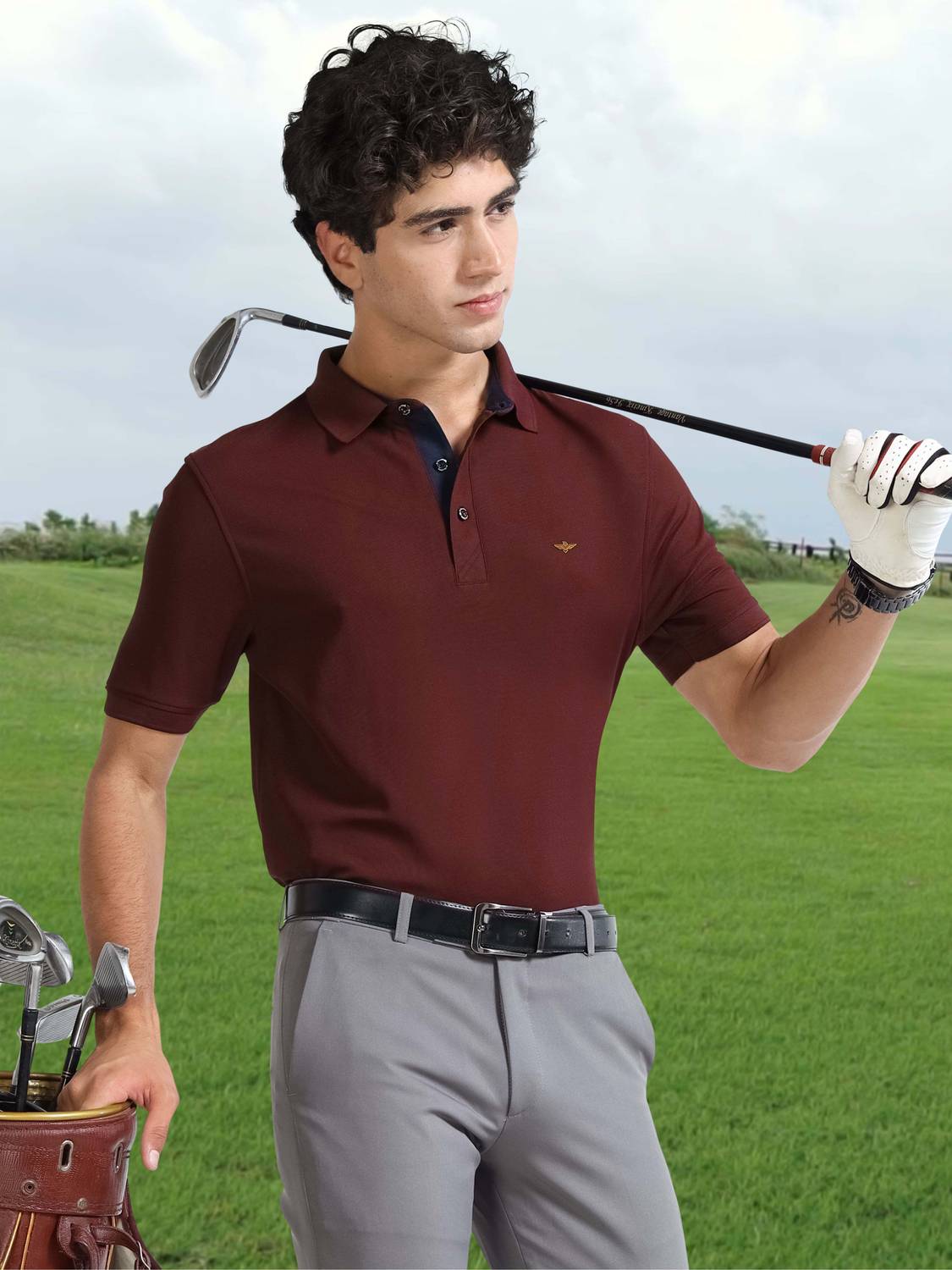Stellers Men Solid Polo Neck Polyester Maroon T-Shirt