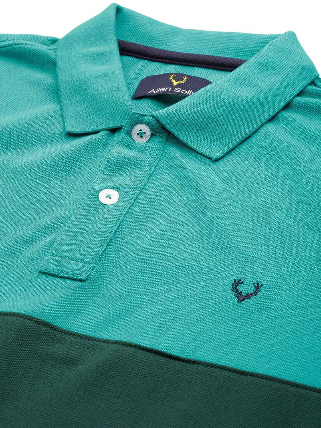 Image of Allen Solly Colorblock Men Polo Neck Green T-Shirt