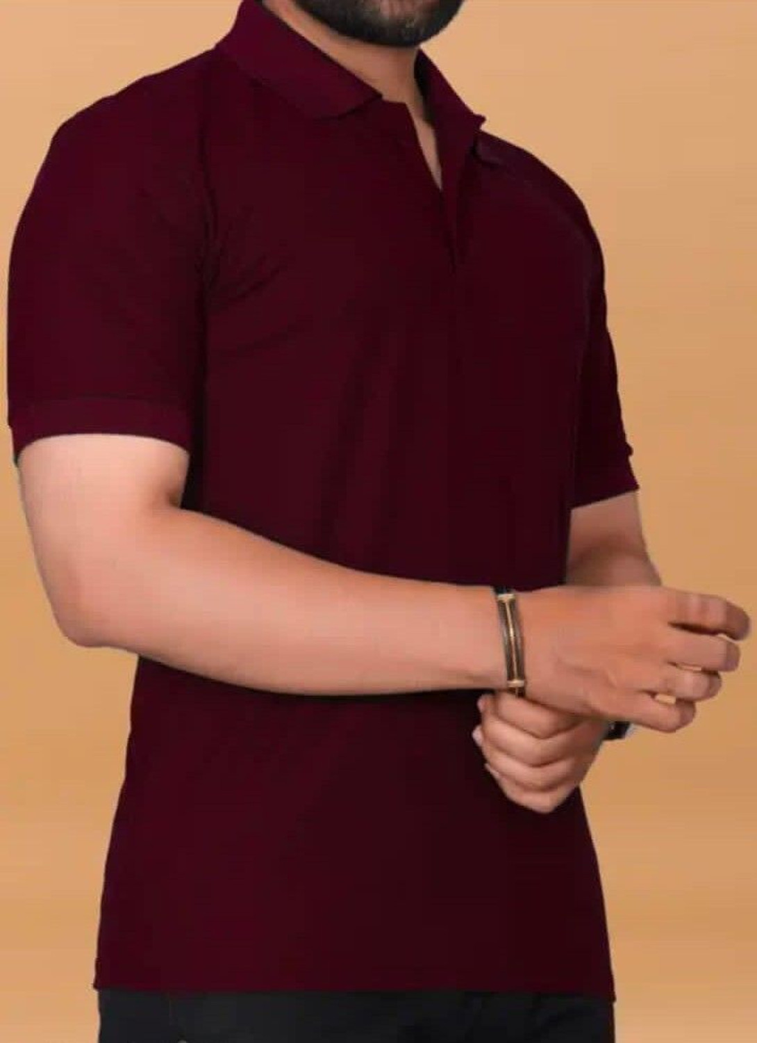 Image of M2HIT Solid Men Polo Neck Maroon T-Shirt