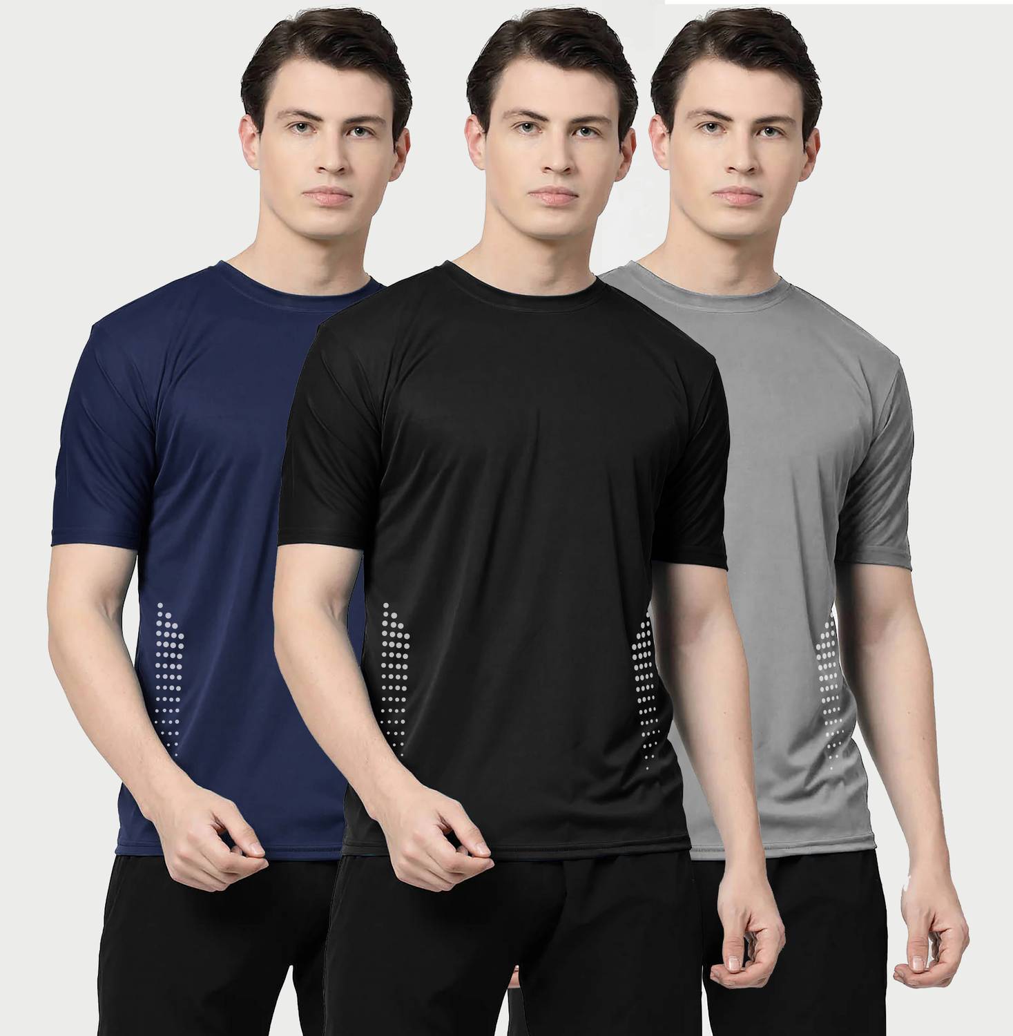 AVOLT Pack of 3 Men Solid Round Neck Polyester Multicolor T-Shirt