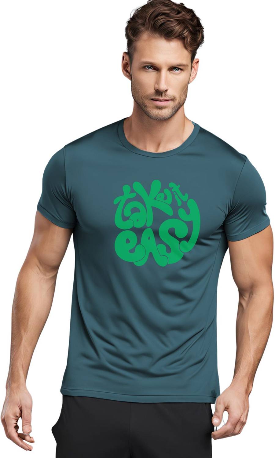 3colors Printed Men Round Neck Blue T-Shirt