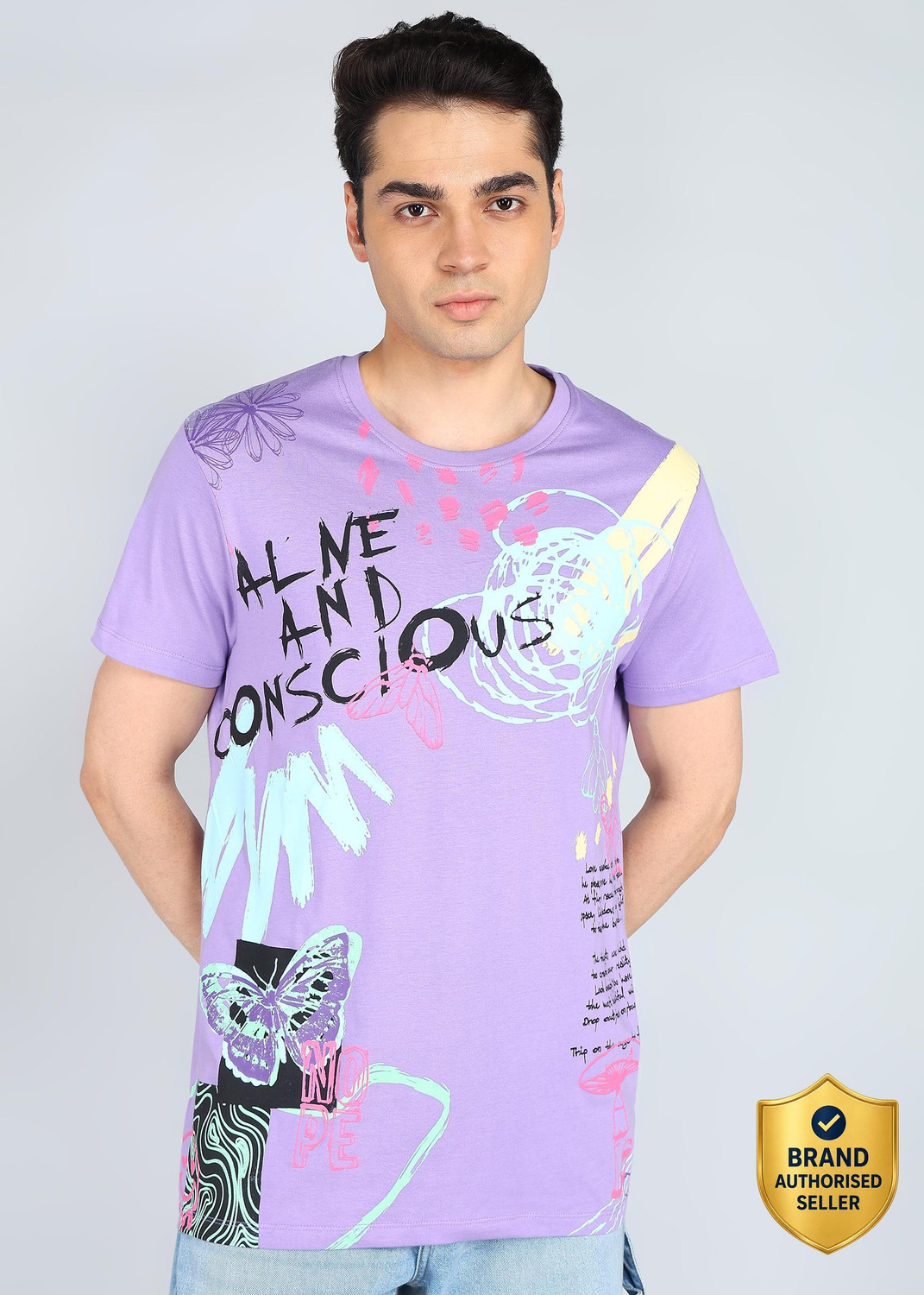 Image of BEING HUMAN Solid Men Crew Neck Purple T-Shirt