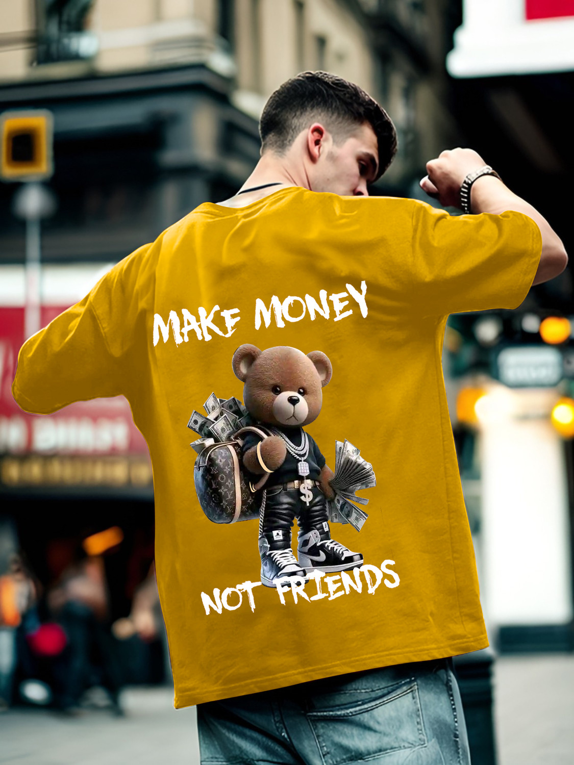 Image of Heartees Printed Men Round Neck Yellow T-Shirt