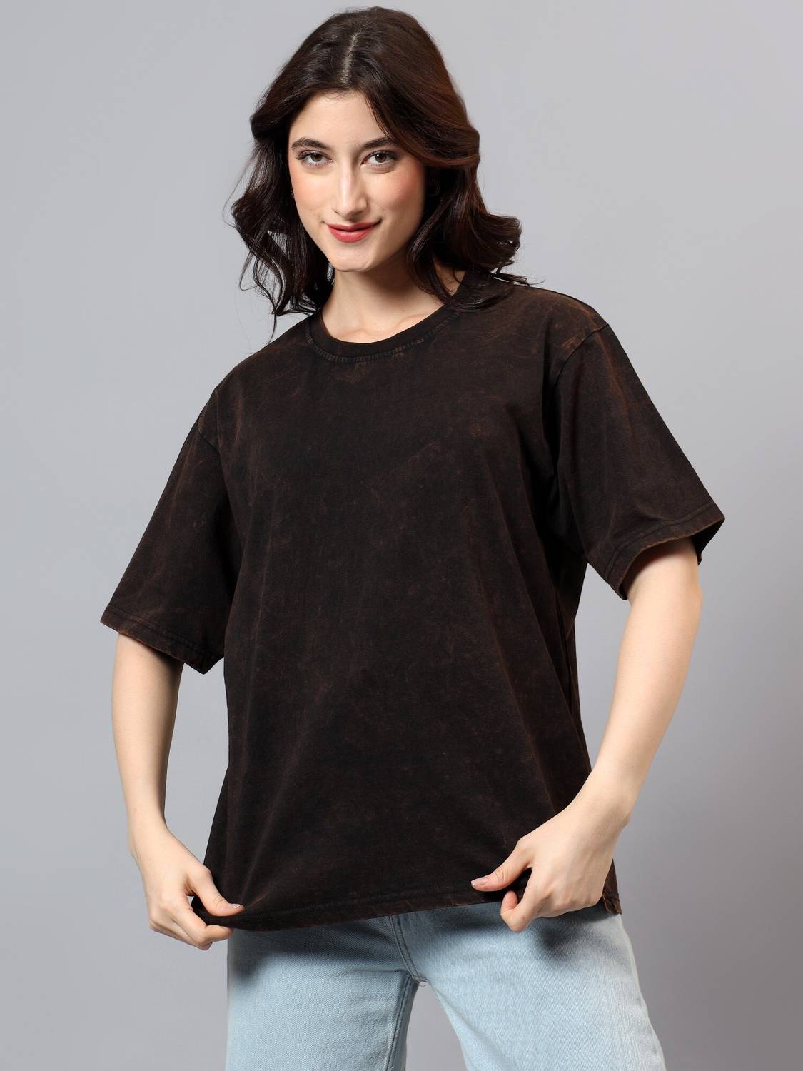 BELTLY Solid Women Polo Neck Brown T-Shirt