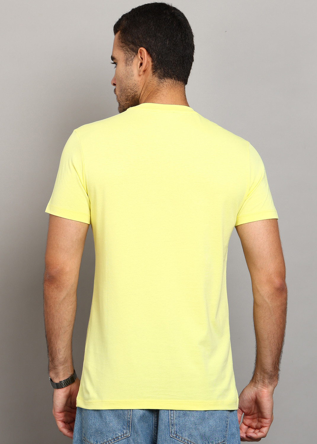 Image of United Colors of Benetton Printed Men Round Neck Yellow T-Shirt