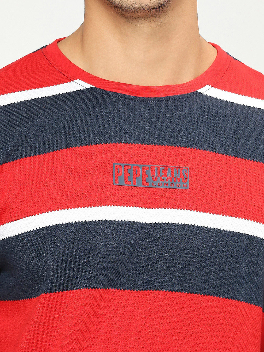 Image of Pepe Jeans Striped Men Round Neck Red T-Shirt