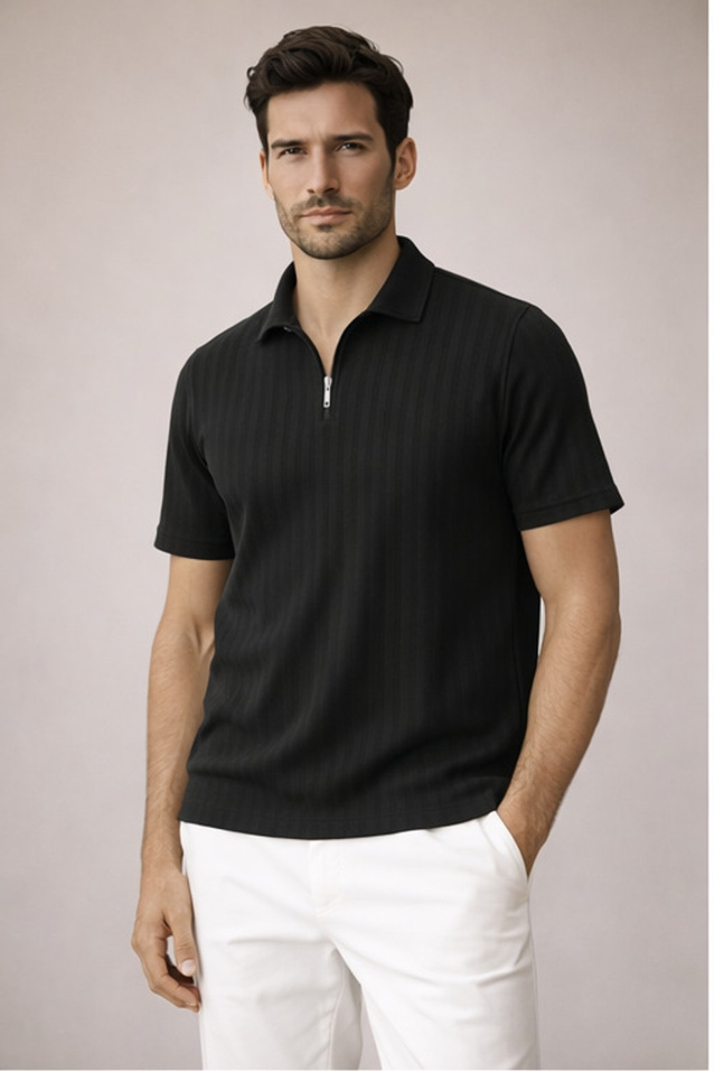 Image of METRONAUT Solid Men Polo Neck Black T-Shirt