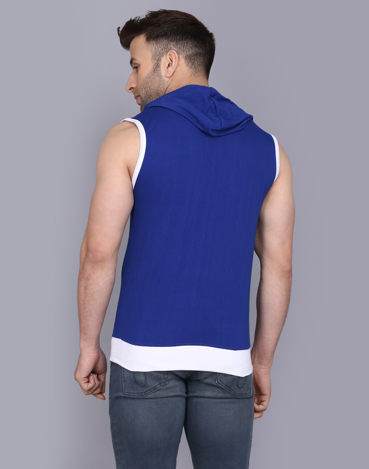 Image of ELABOT Colorblock Men Hooded Neck Blue, White T-Shirt
