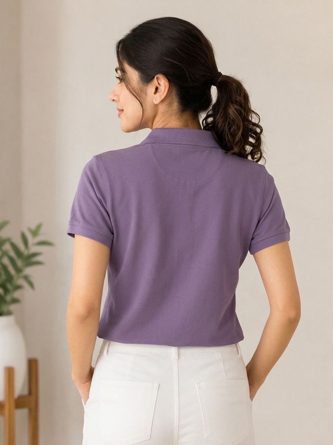 Image of Neutrodry Women Solid Polo Neck Polyester Purple T-Shirt