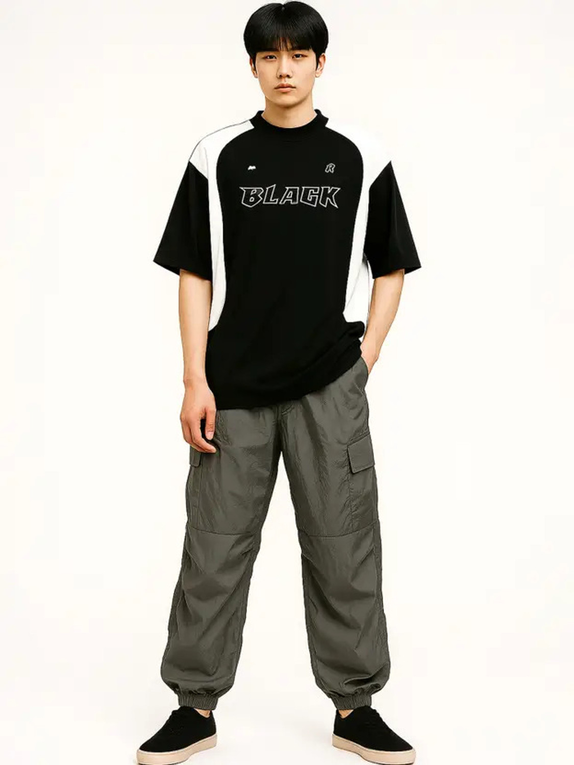 Image of Jump Cuts Printed Men Round Neck Black, White T-Shirt