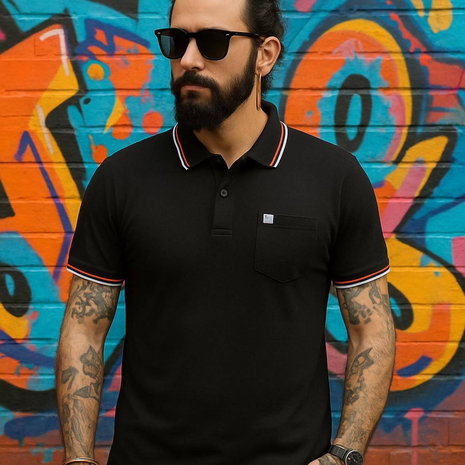 Austin Wood Solid Men Polo Neck Black T-Shirt