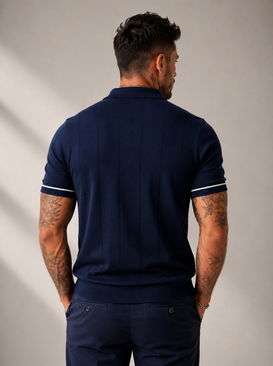 Image of sti Solid Men Polo Neck Navy Blue T-Shirt