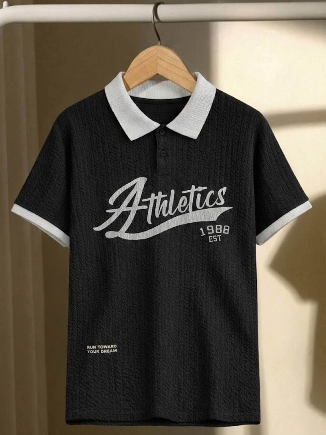 Image of Try This Typography Men Polo Neck Black, Gold T-Shirt