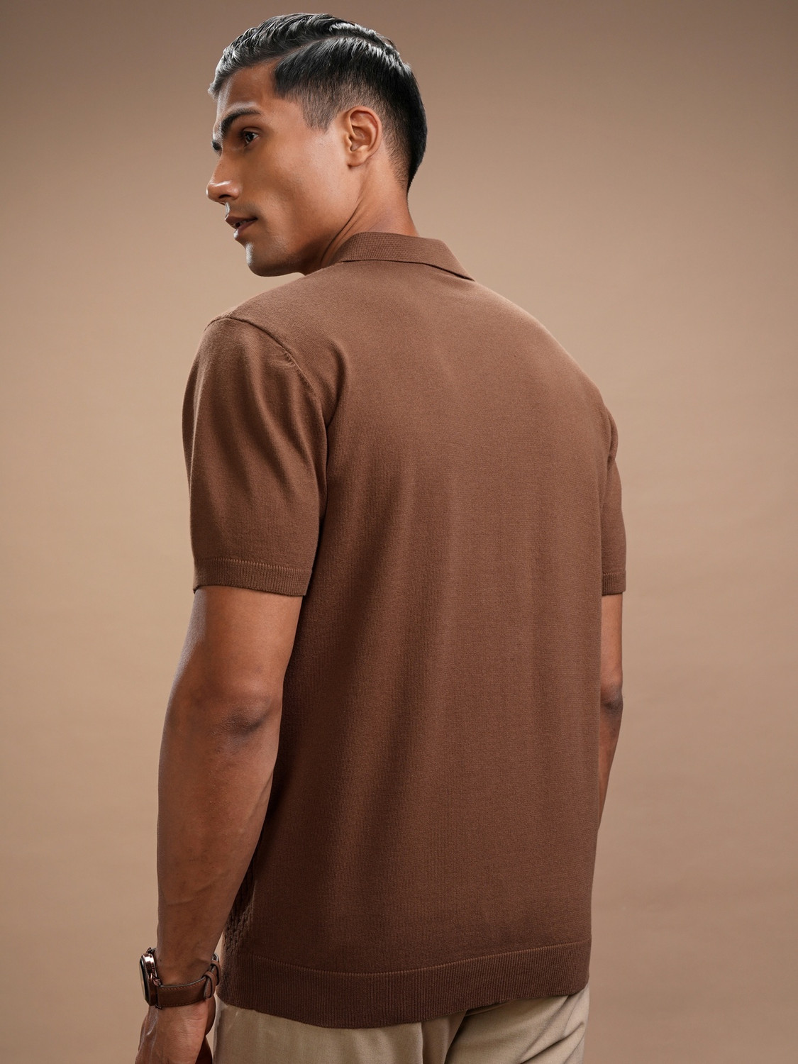 Image of HIGHLANDER Self Design Men Polo Neck Brown T-Shirt