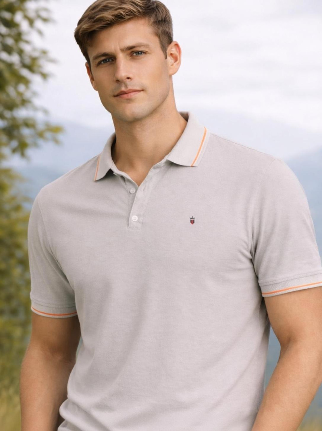 Image of LOUIS PHILIPPE Solid Men Polo Neck Grey T-Shirt