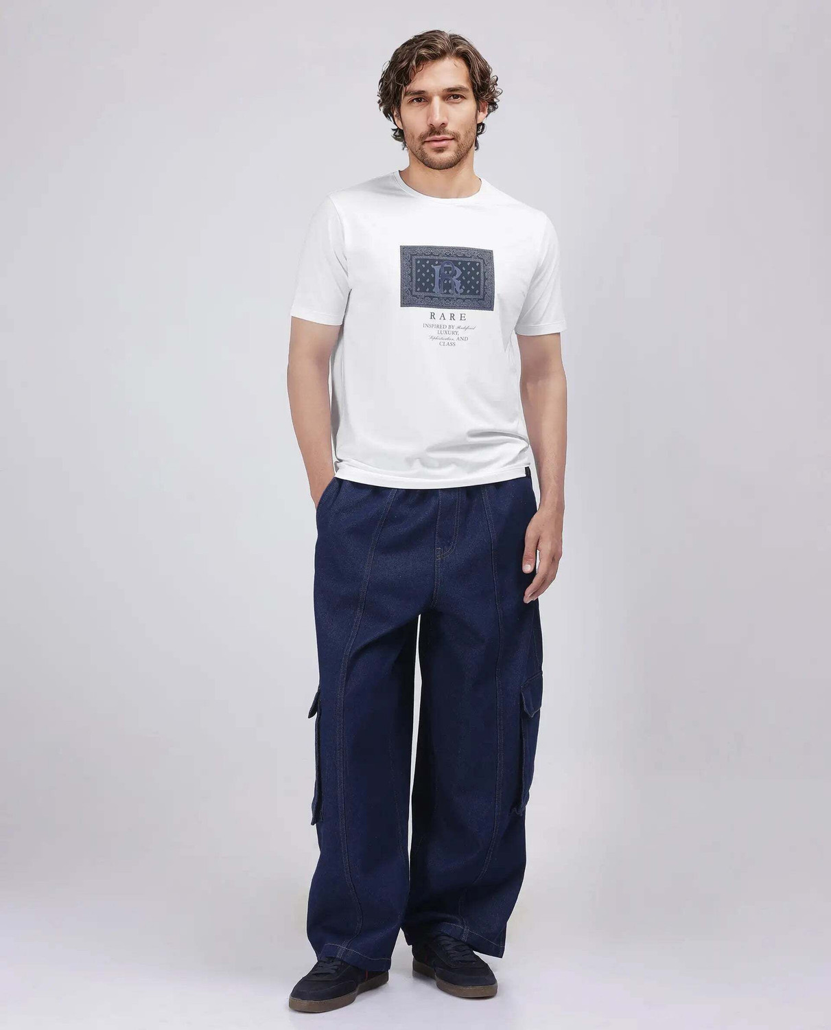 Image of RARE RABBIT Graphic Print Men Crew Neck White T-Shirt