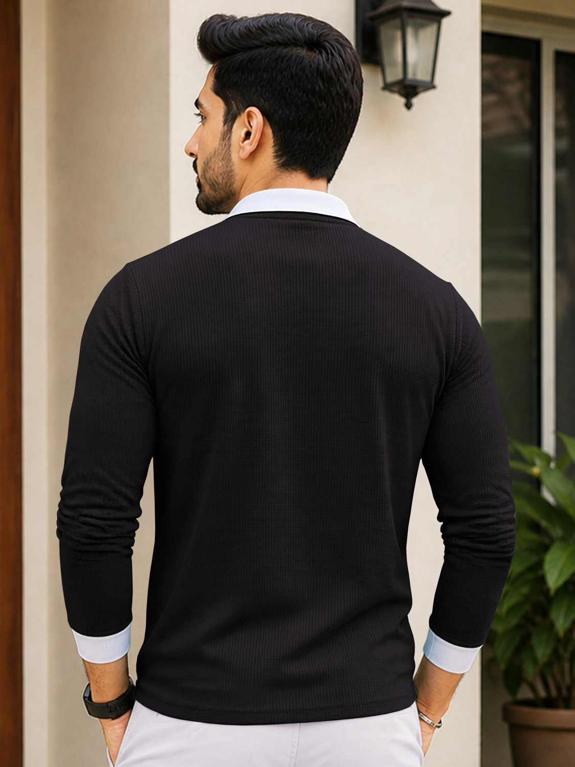 Image of VeBNoR Solid Men Polo Neck Black T-Shirt