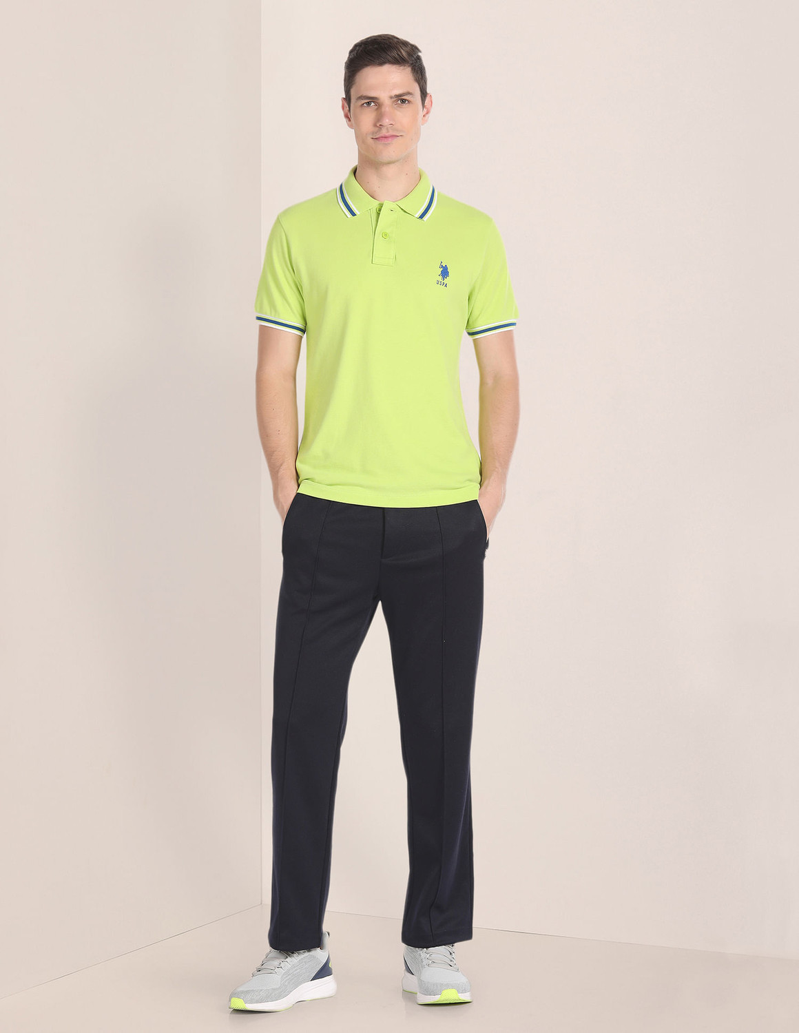 Image of U.S. POLO ASSN. Solid Men Polo Neck Green T-Shirt