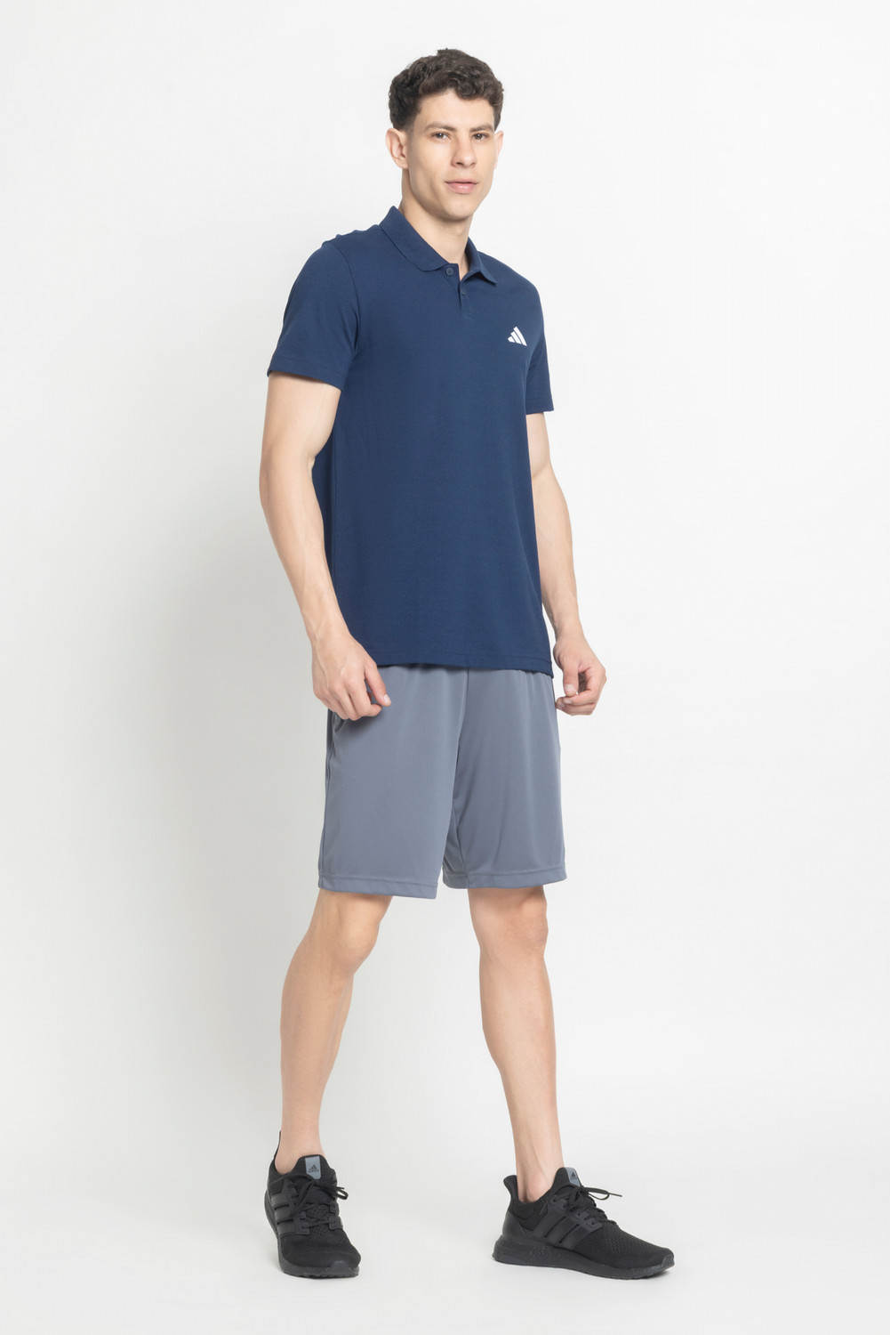 Image of ADIDAS Solid Men Polo Neck Blue T-Shirt