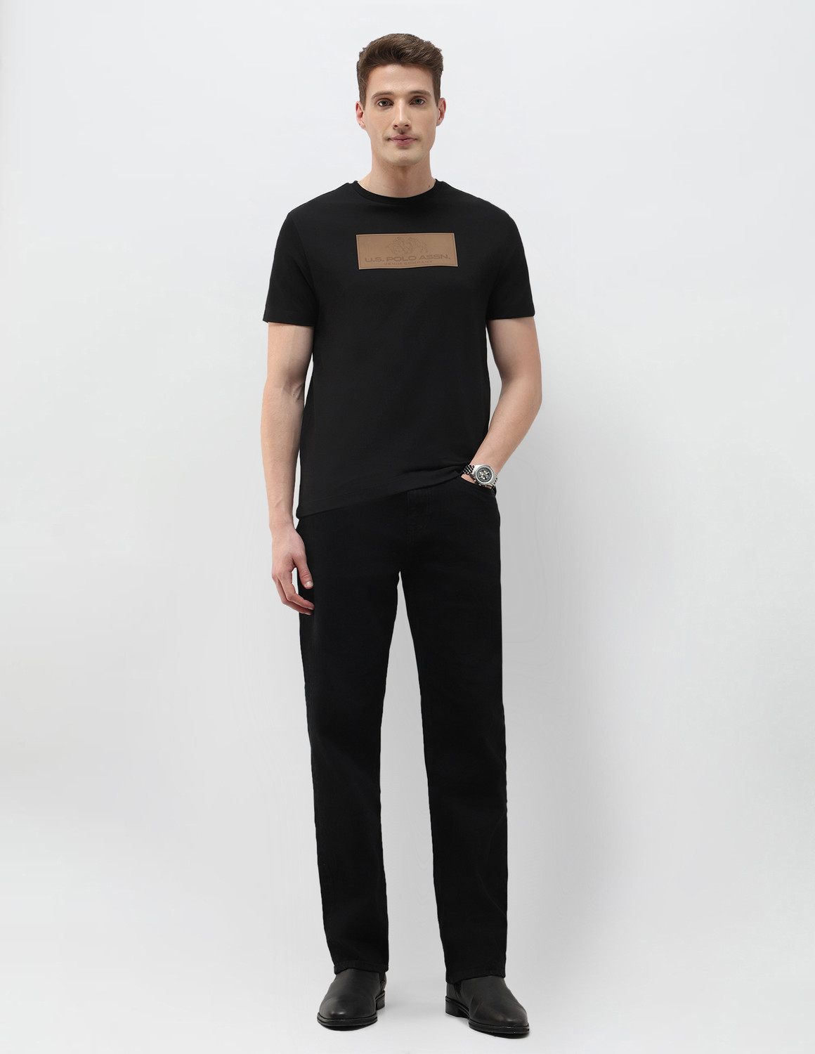 Image of U.S. Polo Assn. Denim Co. Graphic Print Men Crew Neck Black T-Shirt