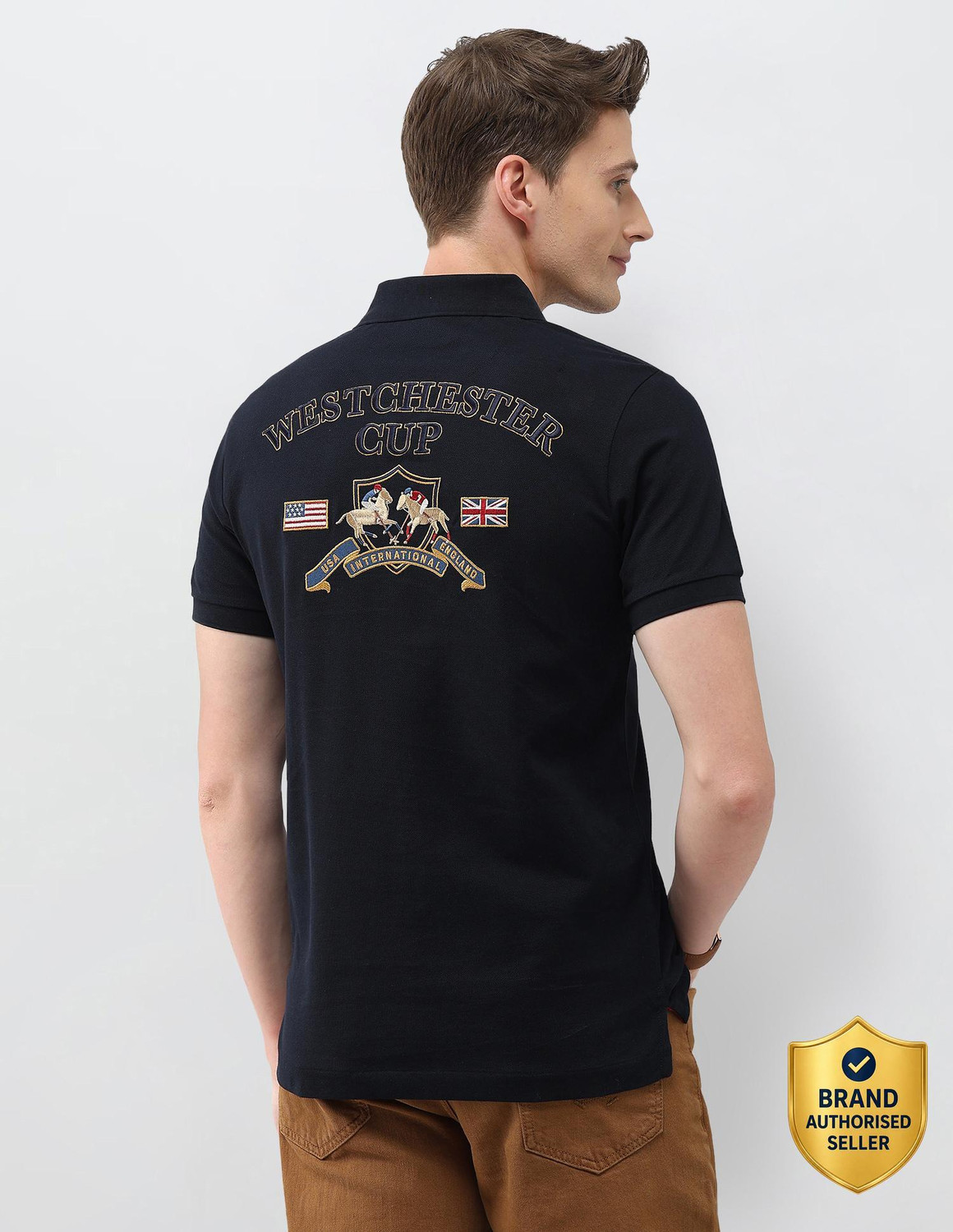 Image of U.S. POLO ASSN. Self Design Men Polo Neck Blue T-Shirt