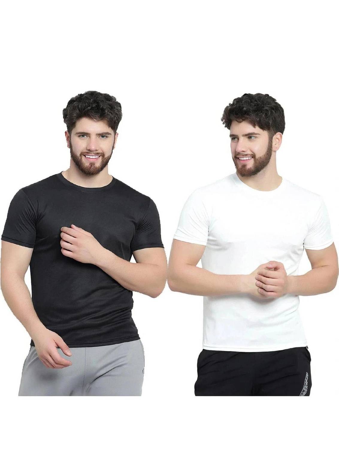 AFCollection Solid Men Round Neck Black, White T-Shirt