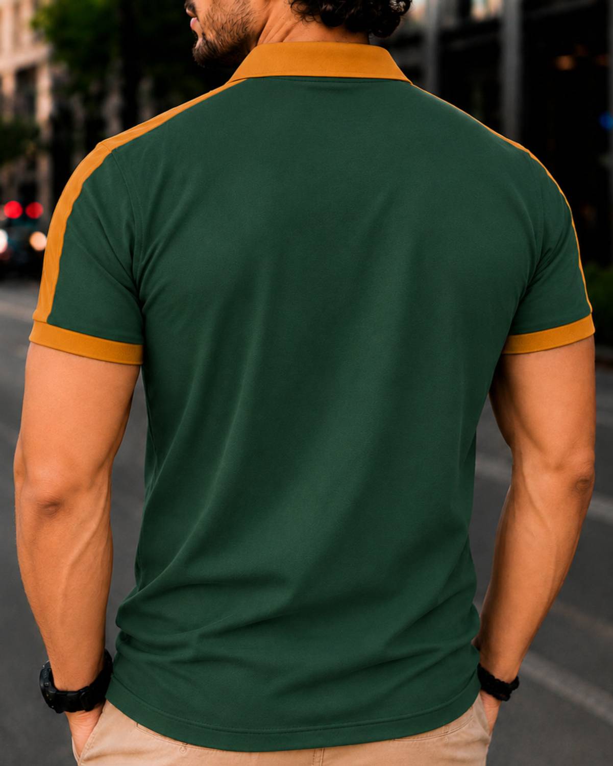 AUTNAA Embroidered Men Polo Neck Dark Green T-Shirt - Image 2