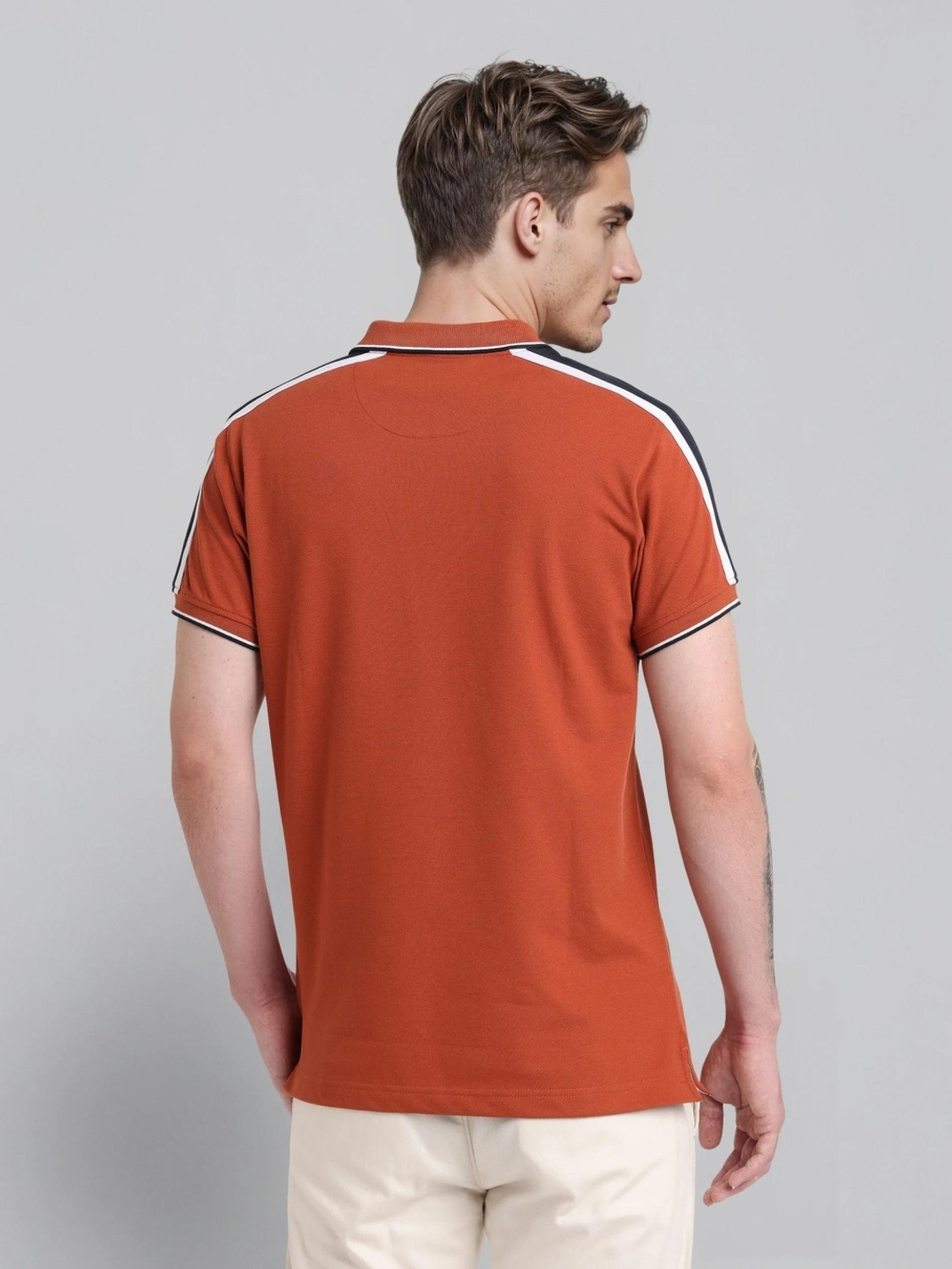 Image of CROCODILE Solid Men Polo Neck Brown T-Shirt