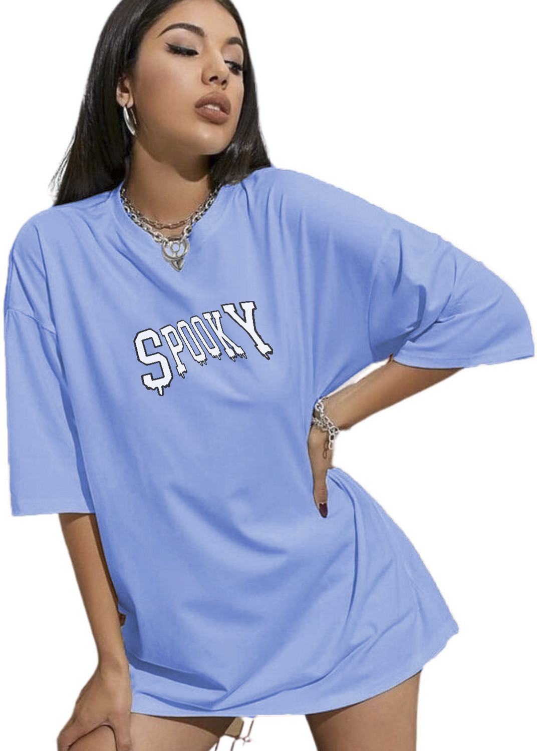 Image of Calm Down Typography Women Round Neck Blue T-Shirt