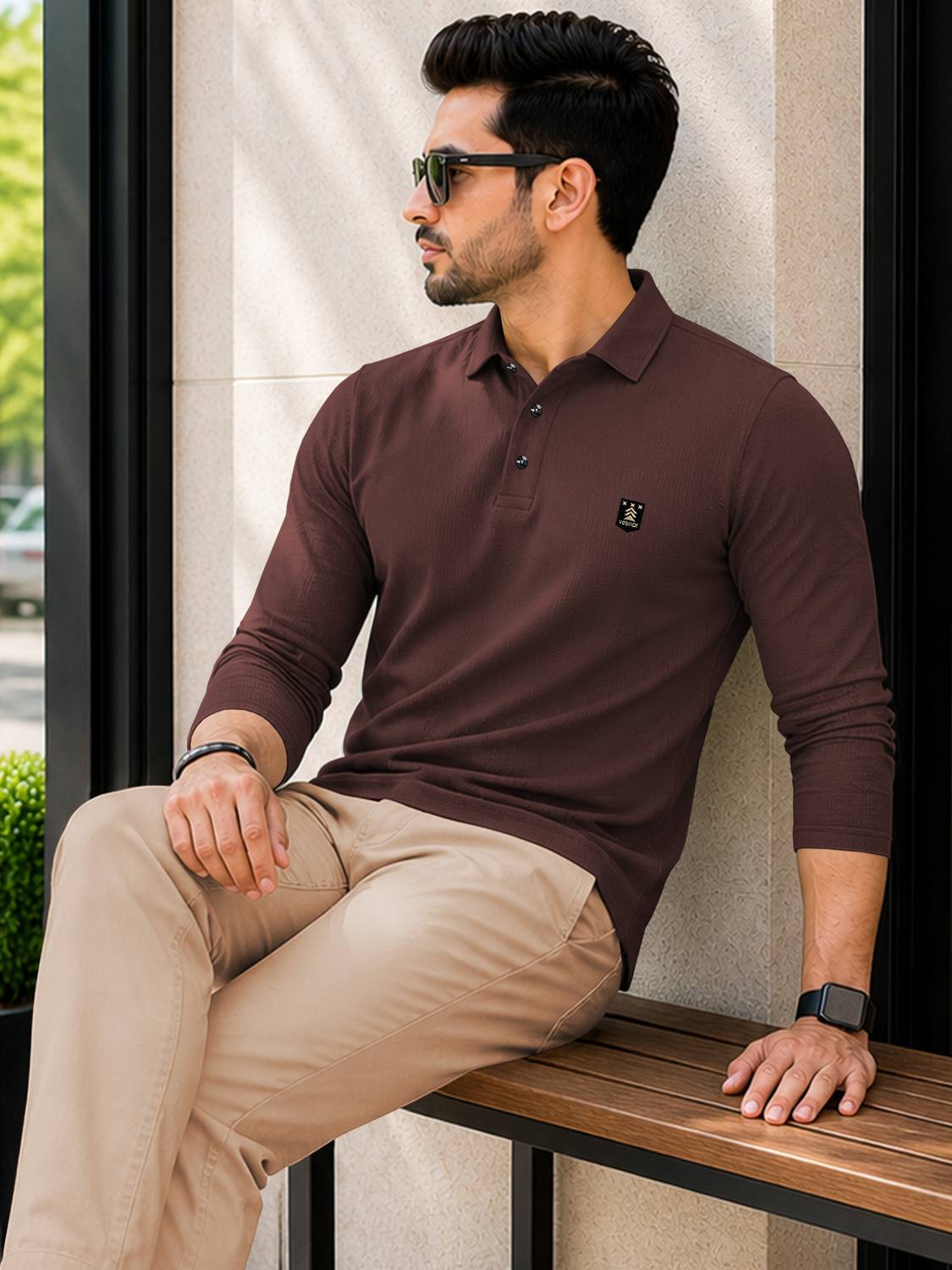 VeBNoR Men Brown Polo Neck T-Shirt - Image 3