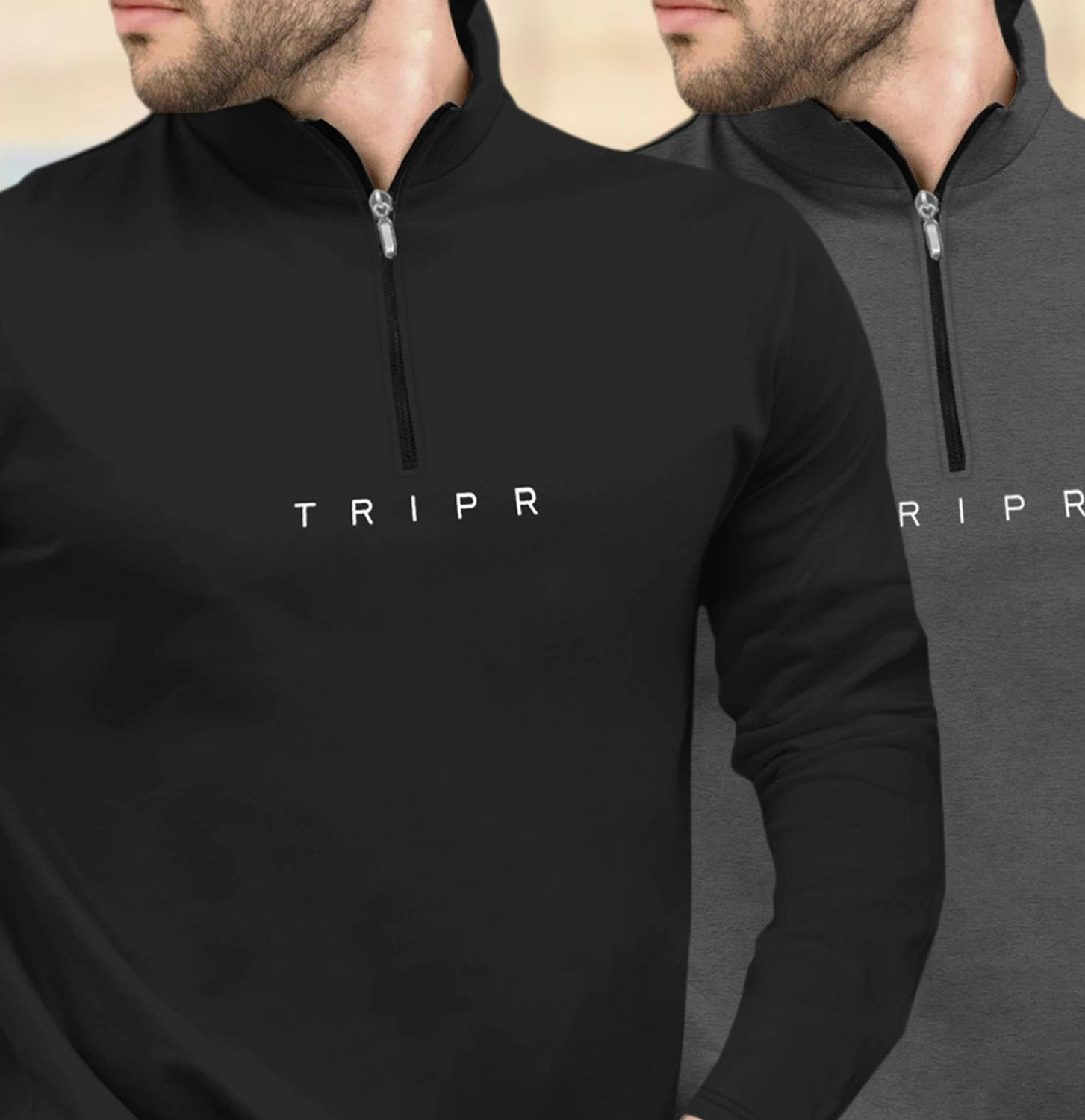 Image of TRIPR Printed Men Henley Neck Black, Grey T-Shirt