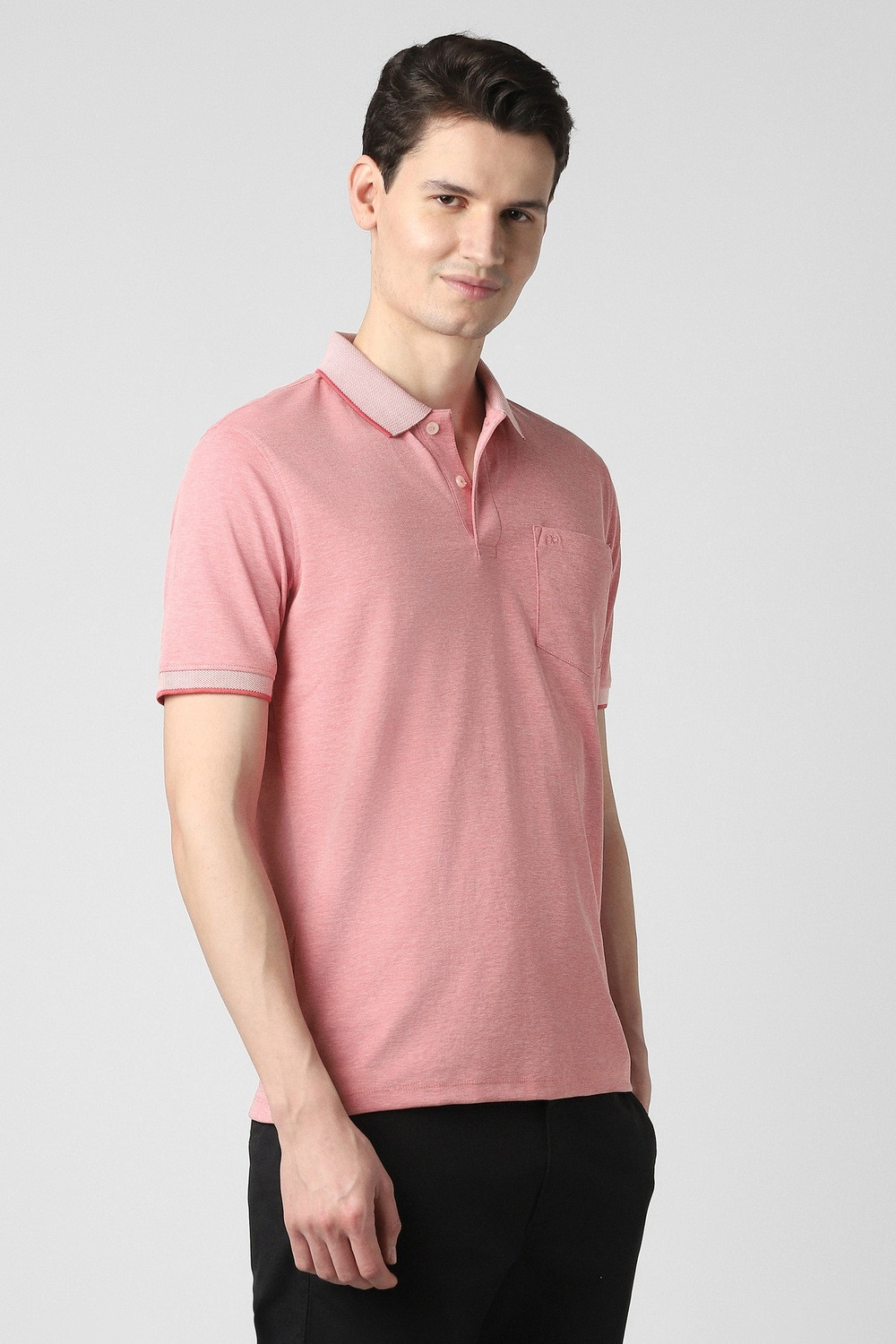 Image of PETER ENGLAND Solid Men Polo Neck Pink T-Shirt