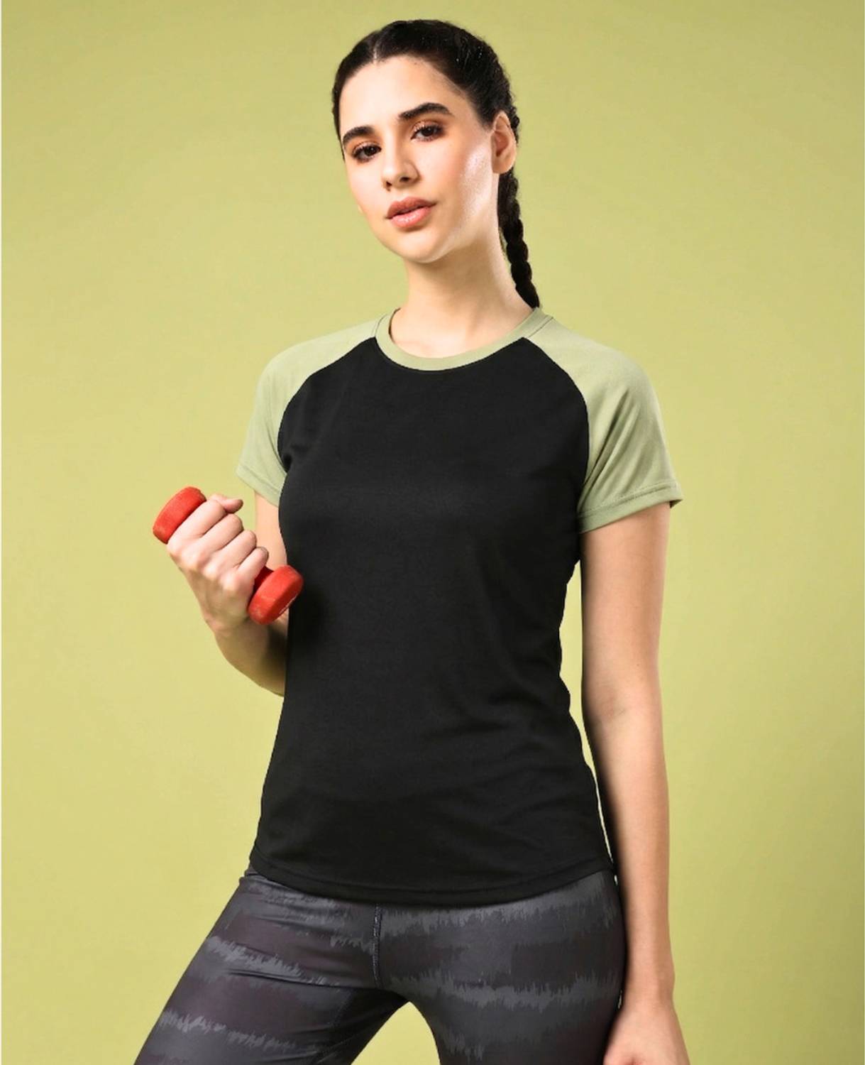 Sideup Printed Women Mandarin Collar Dark Green T-Shirt