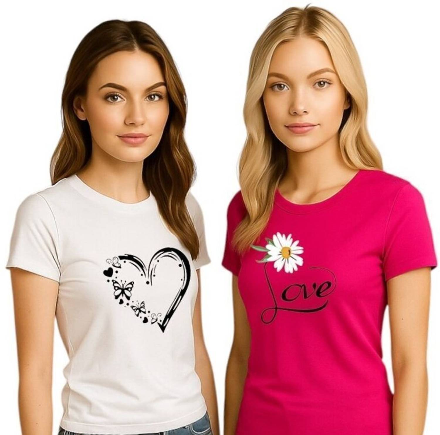 HouseOfCommon Printed Women Round Neck White, Pink T-Shirt