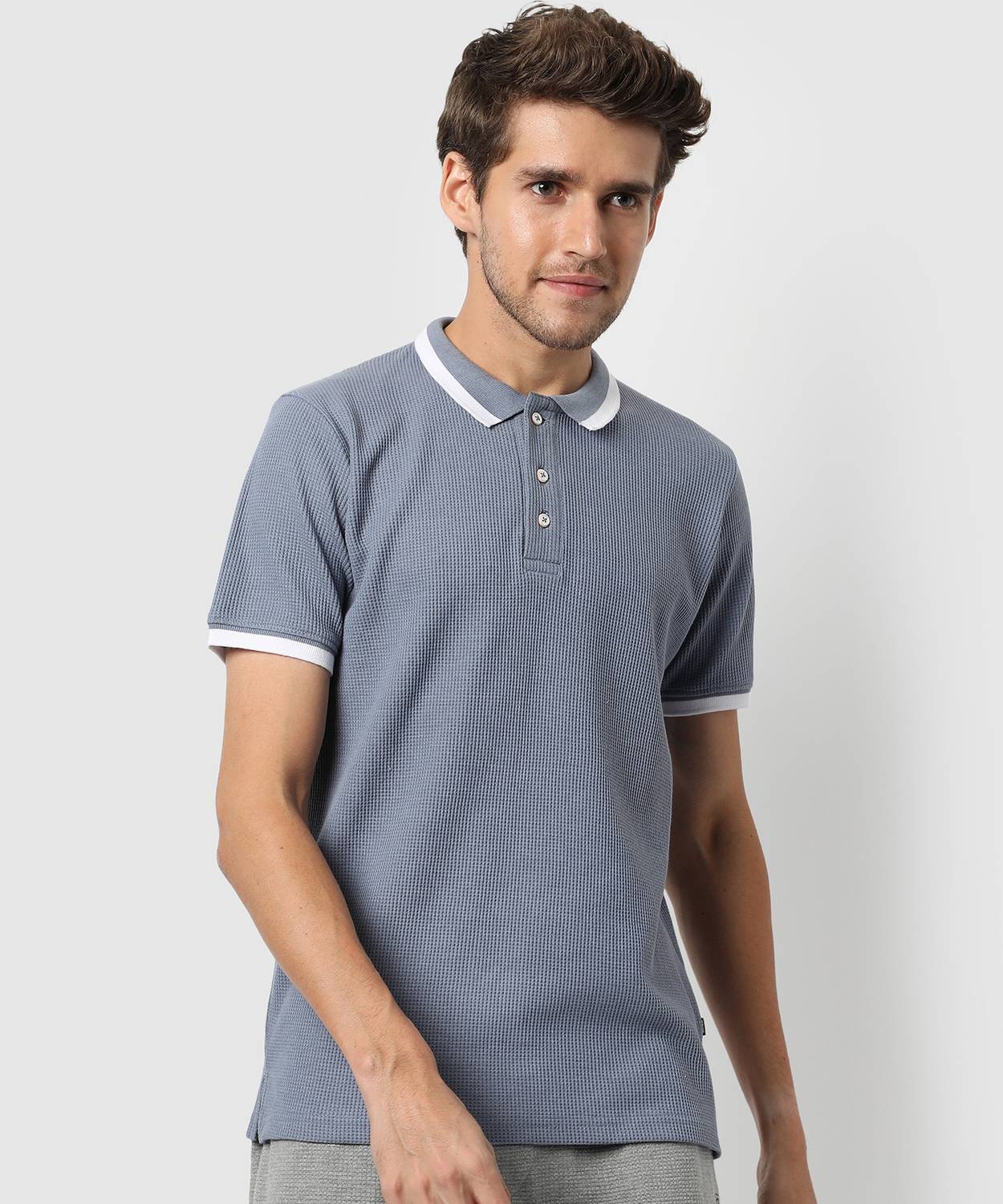 CAHOOT Solid Men Polo Neck Light Blue T-Shirt