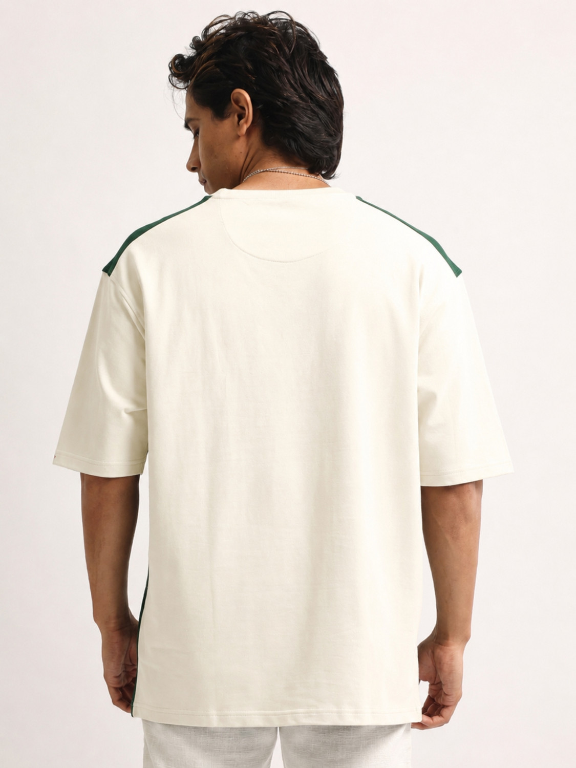 Image of MANIAC Colorblock Men Round Neck White T-Shirt