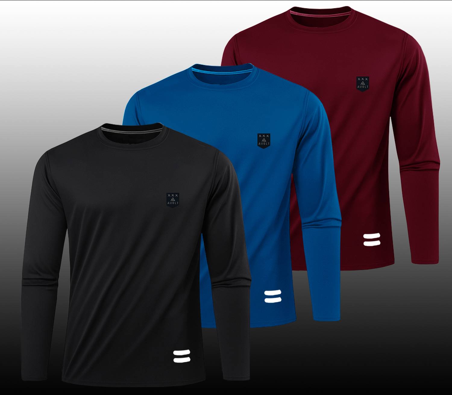 AVOLT Pack of 3 Men Self Design Round Neck Polyester Black, Blue,