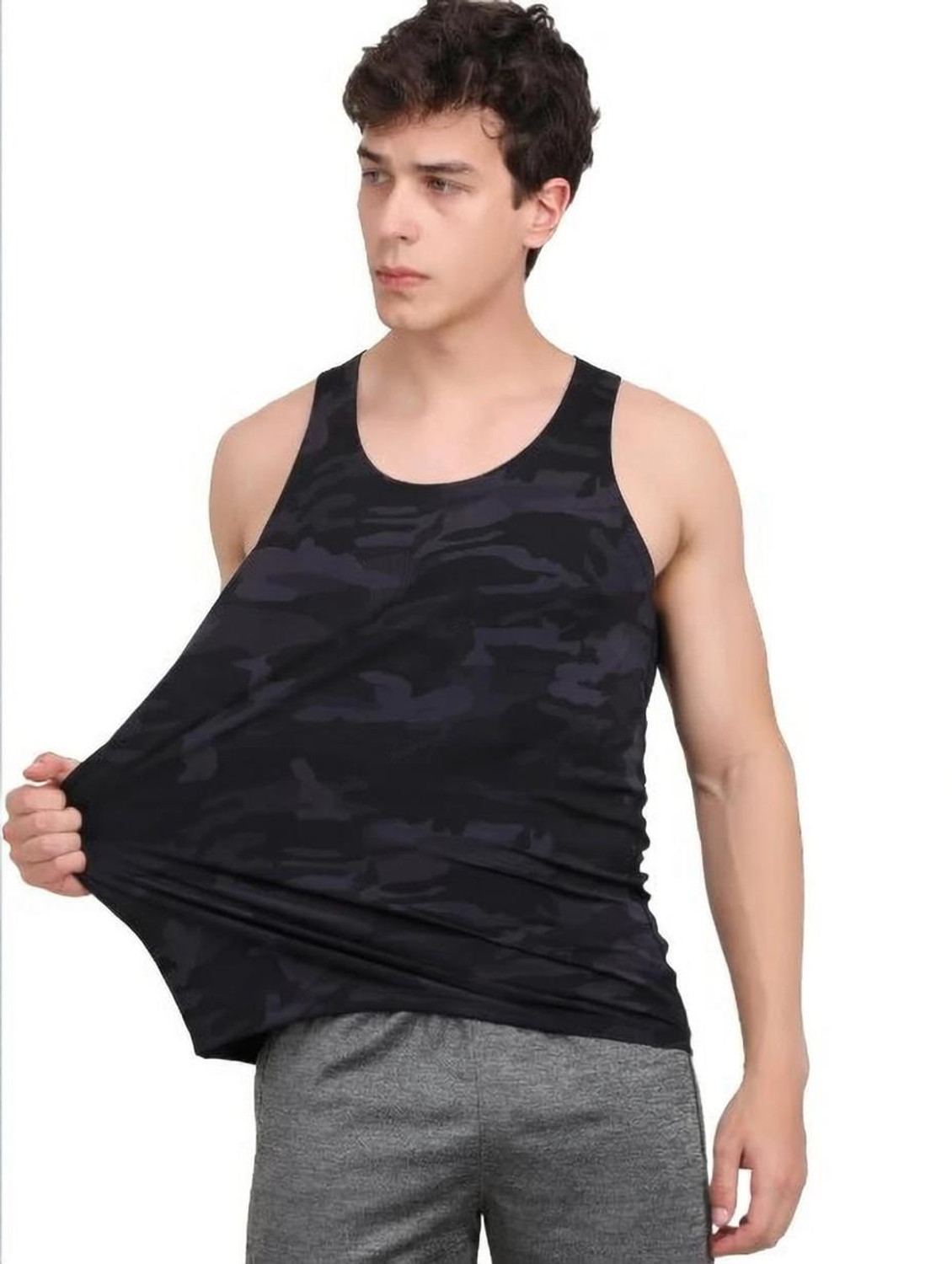 Image of NINQ Solid, Printed Men Round Neck Dark Blue T-Shirt