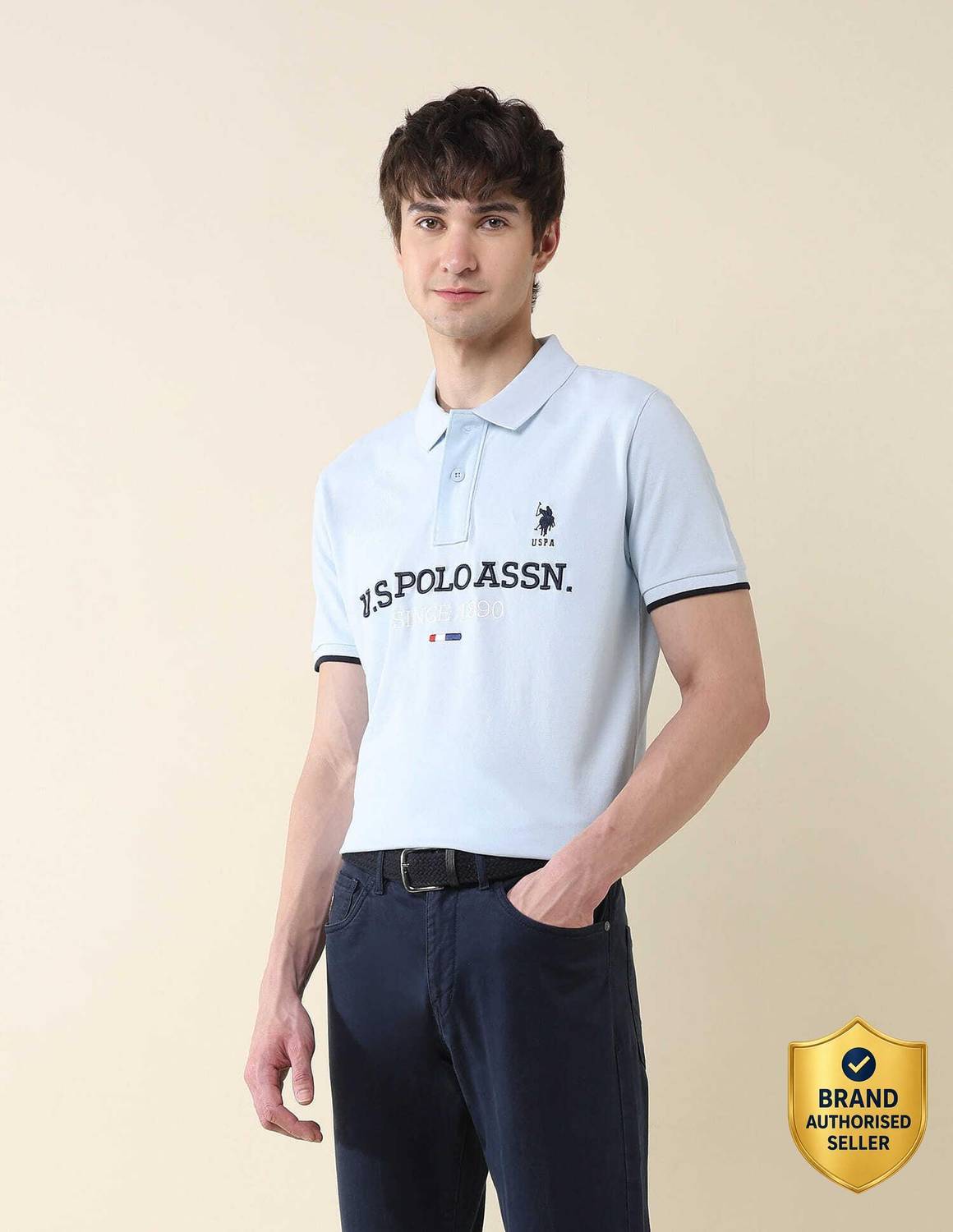 U.S. POLO ASSN. Men Light Blue Polo Neck T-Shirt - Image 1