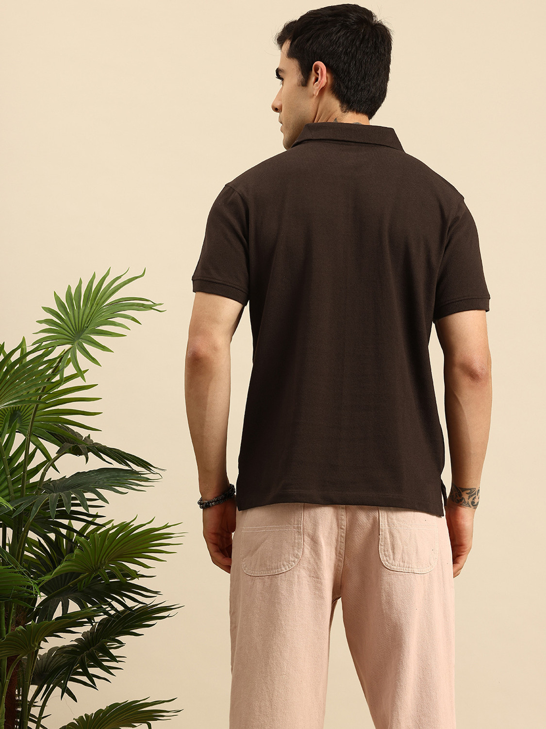 Image of Mast & Harbour Solid Men Polo Neck Brown T-Shirt
