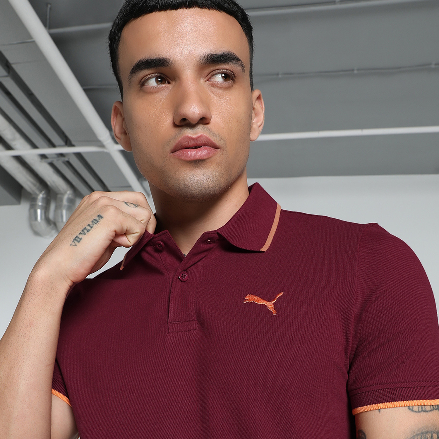 Image of PUMA Solid Men Polo Neck Red T-Shirt
