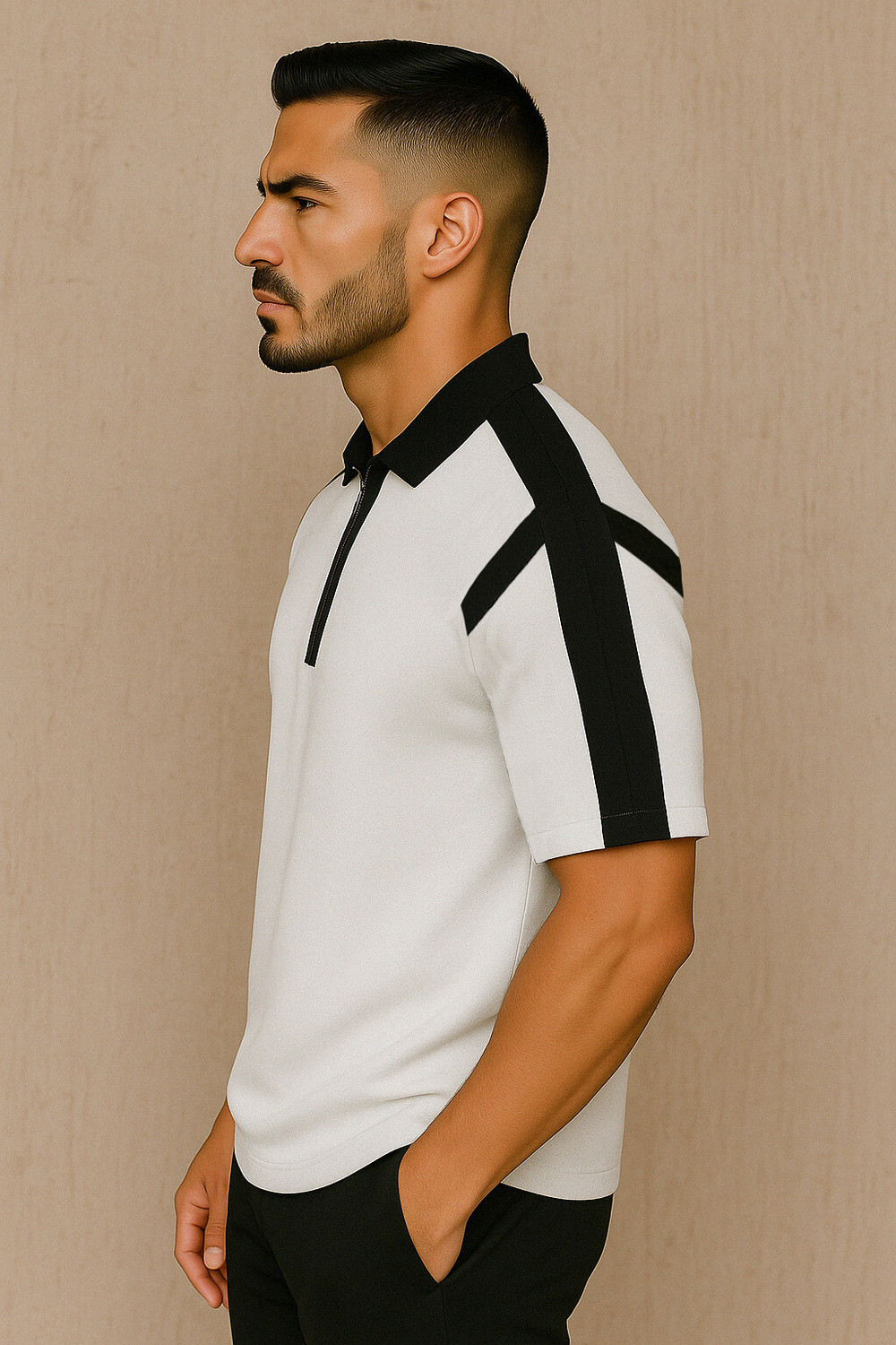 Image of Try This Colorblock Men Polo Neck White T-Shirt