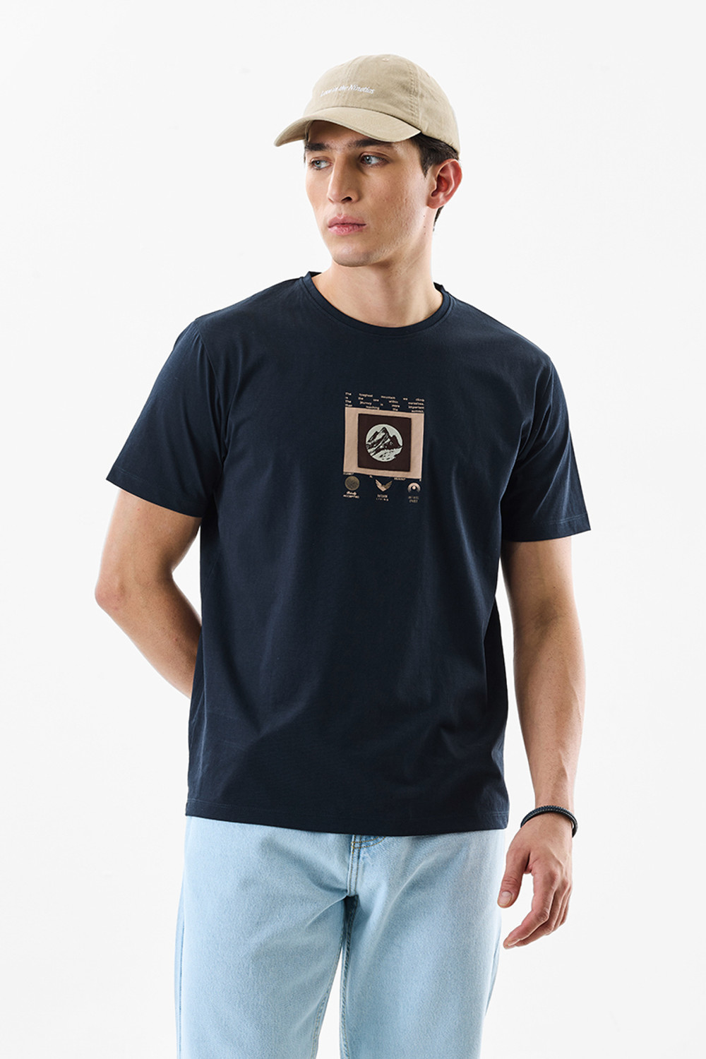 Image of Snitch Floral Print Men Crew Neck Navy Blue T-Shirt