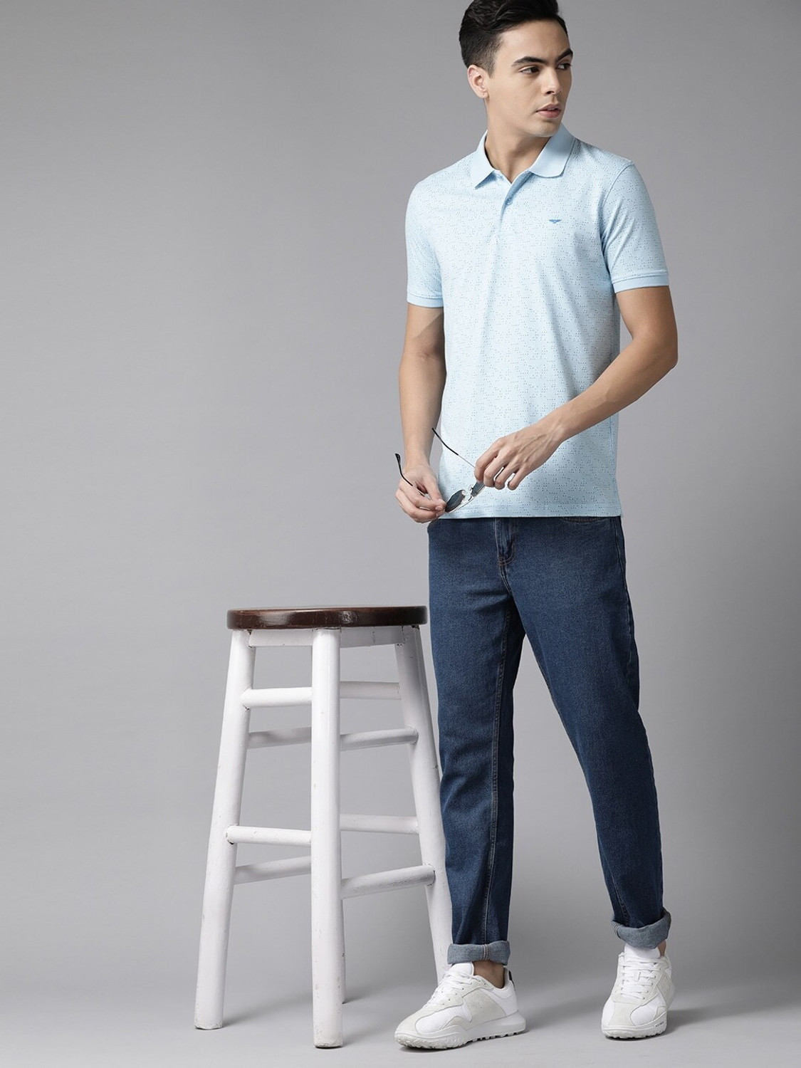 Image of PARK AVENUE Printed Men Polo Neck Blue T-Shirt