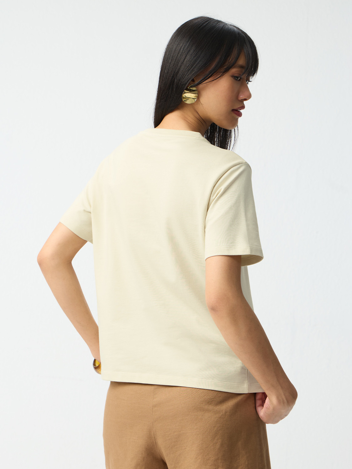 Image of The Souled Store Embroidered Women Round Neck Beige T-Shirt