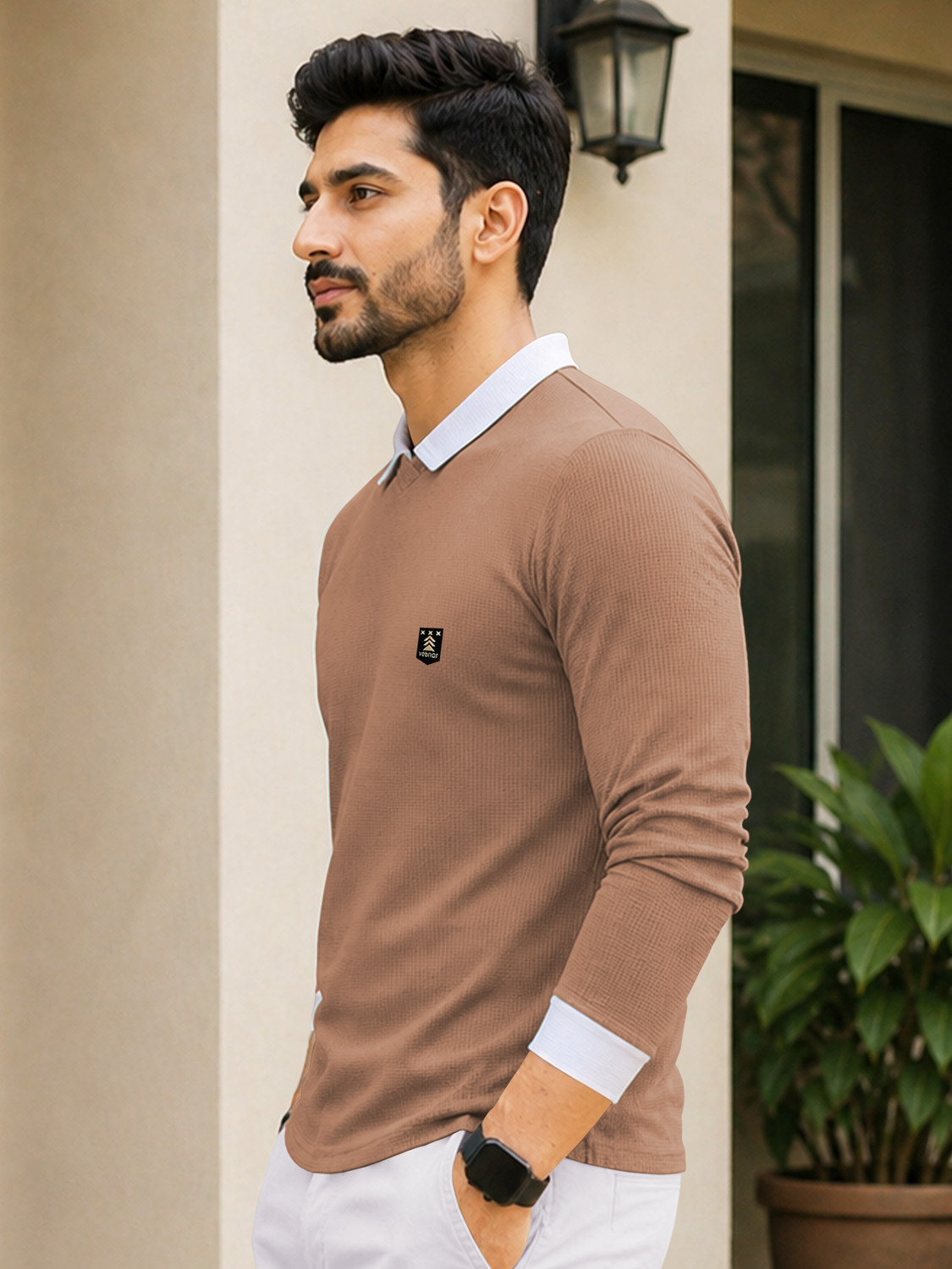 Image of VeBNoR Solid Men Polo Neck Brown T-Shirt