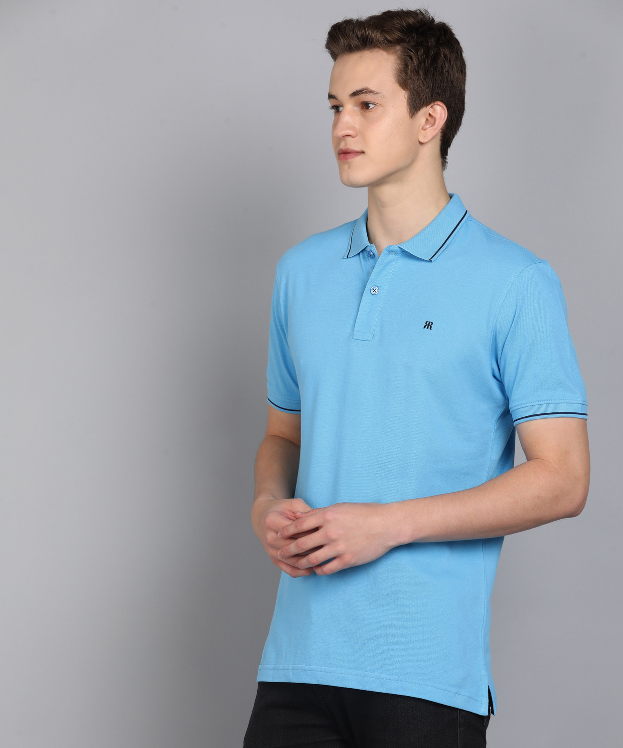 Image of Raymond Solid Men Polo Neck Light Blue T-Shirt